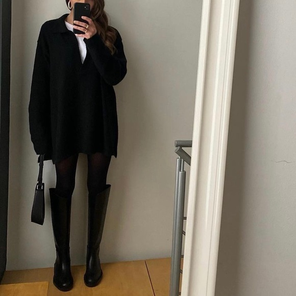 Zara black leather knee high boots blogger style toteme khaite the row - Picture 9 of 16